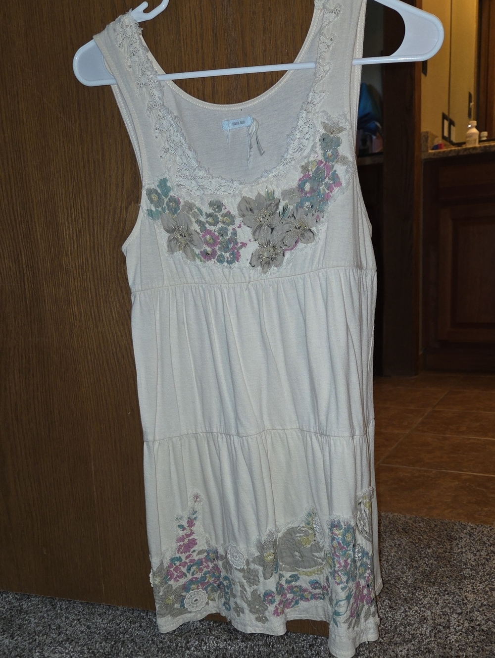 Embroidered Cream Tank Dress with Floral Appliqué
